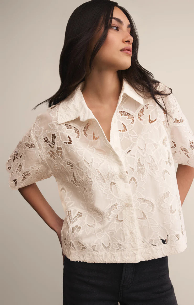 Midnight Embroidered Lace Top - Cloud White TOP Z Supply