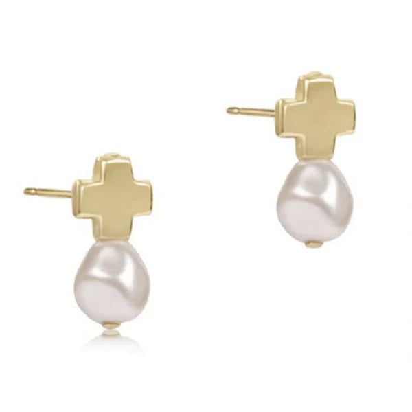 Signature Cross Gold Stud - Pearl Earrings Enewton
