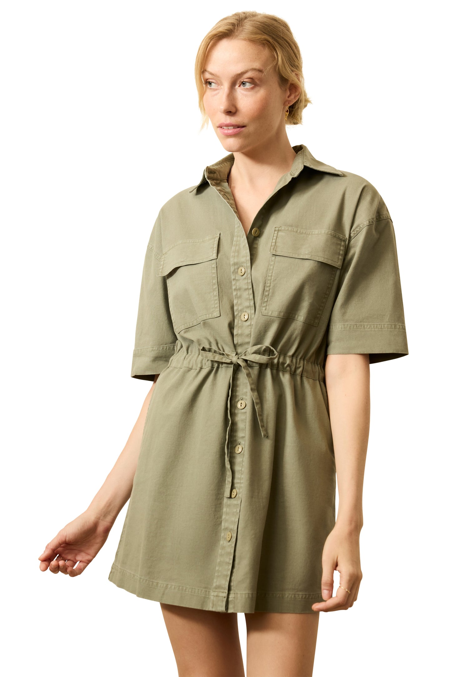 Utility Twill Mini Shirtdress - Coastal Sage Mini Dresses Faherty Brand