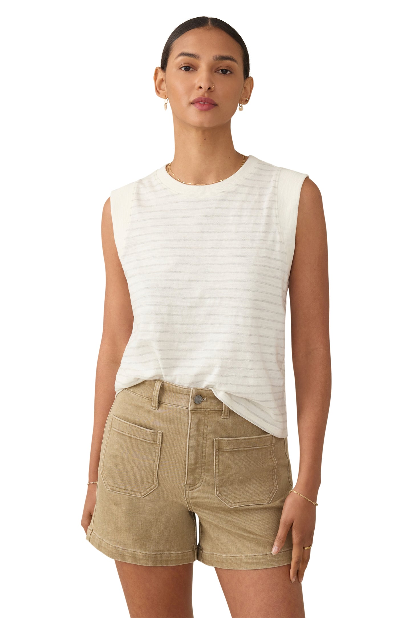 Sunwashed Slub Muscle Tank - Ivory Rock Stripe TOP Faherty Brand