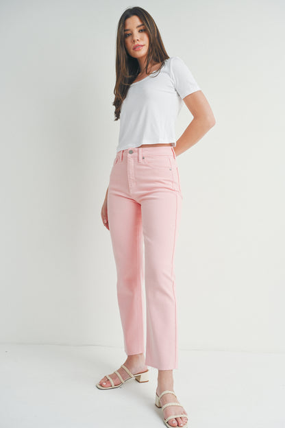 Cut-off Cropped Straight Leg Pants - Pink Lemonade PANTS Just Black Denim   