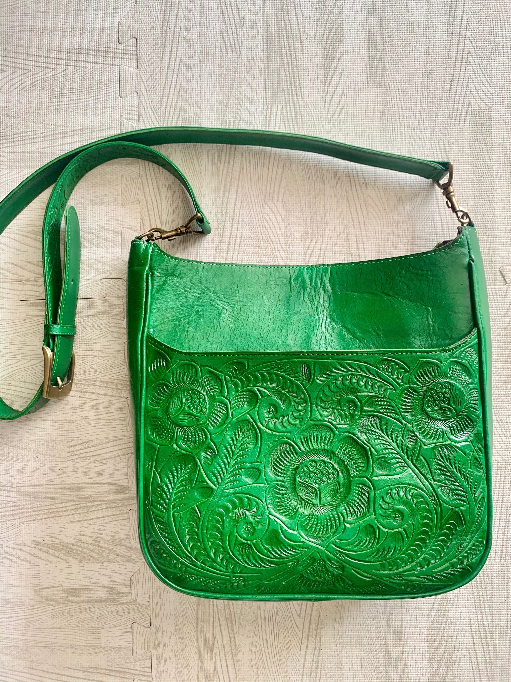 Kellita Hand-Tooled Leather Crossbody Crossbodies Hide and Chic Green (In-stock!)  