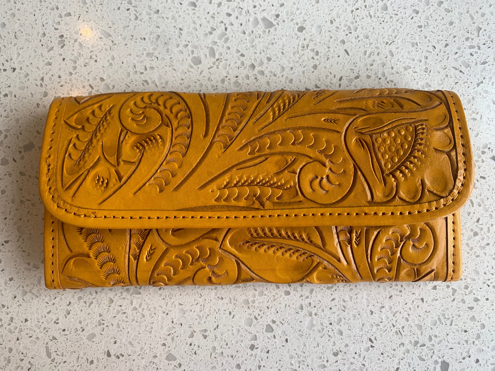 Pepita Hand-Tooled Leather Wallet Wallets Hide and Chic Yellow  