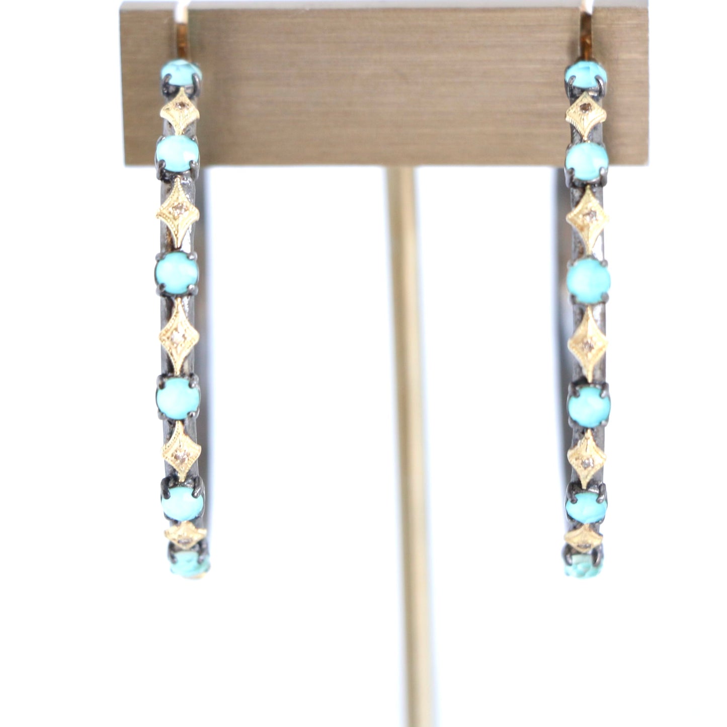 Natural Turquoise 18kt Crivelli Diamond Hoop Earrings Earrings Armenta   
