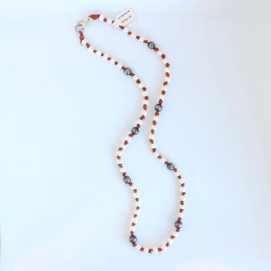 Freshwater Pearl and Navajo Beads Long Necklace Necklaces 2Chicas   