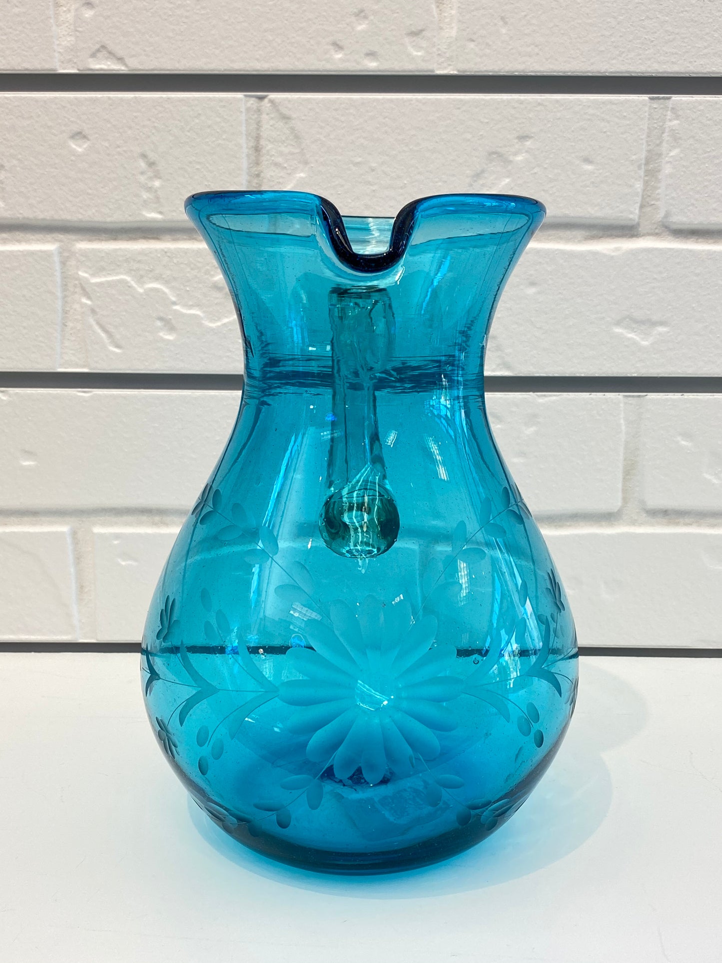 Mexico Condessa Pear-Shaped Glass Pitcher - Aqua Pitchers Rose Ann Hall Designs