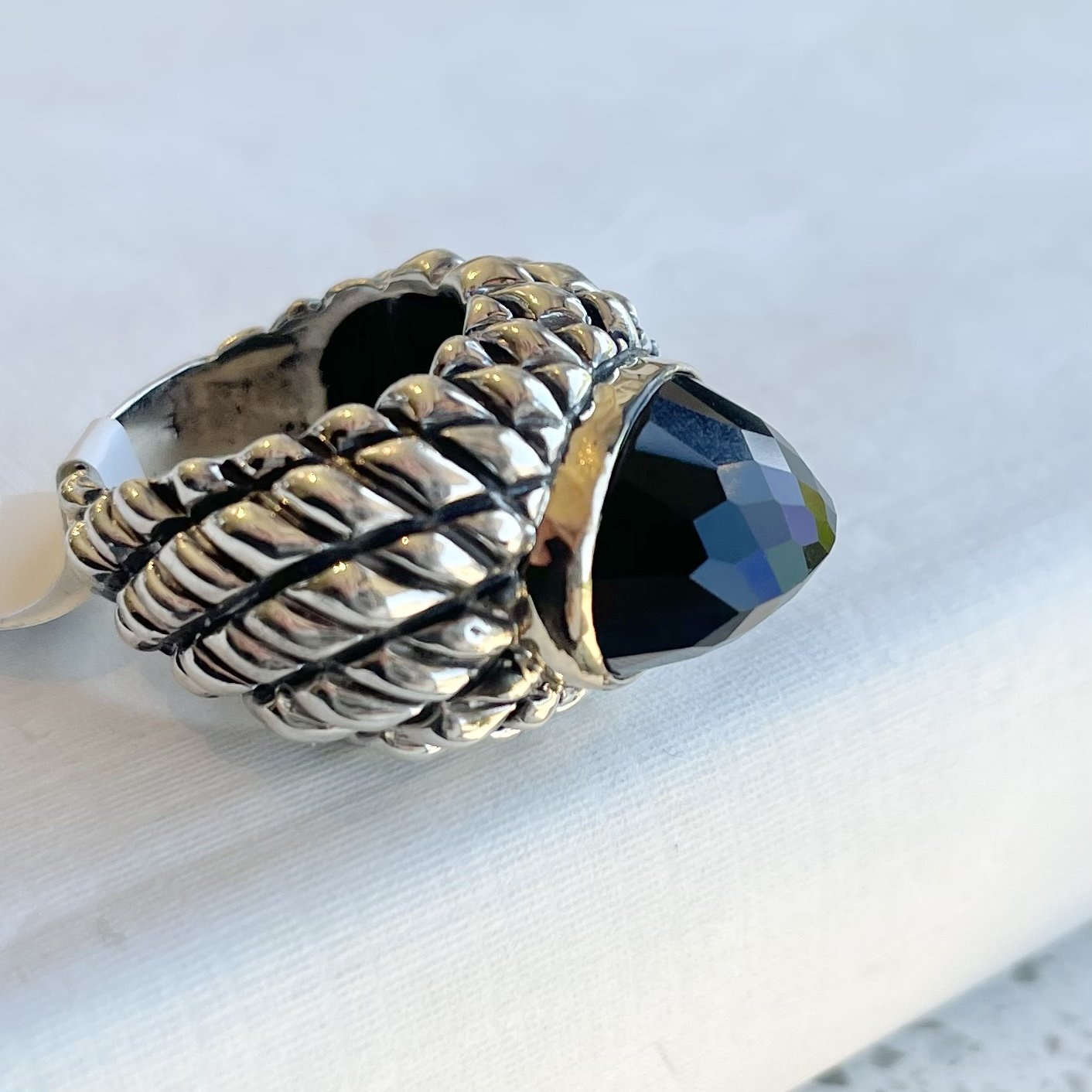 Crosshatch with Faceted Black Onyx Rings Dian Malouf