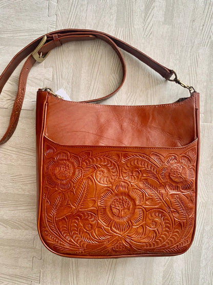 Kellita Hand-Tooled Leather Crossbody Crossbodies Hide and Chic Camel (In-stock!)  