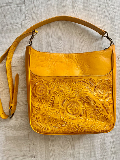 Kellita Hand-Tooled Leather Crossbody Crossbodies Hide and Chic Yellow (In-stock!)  