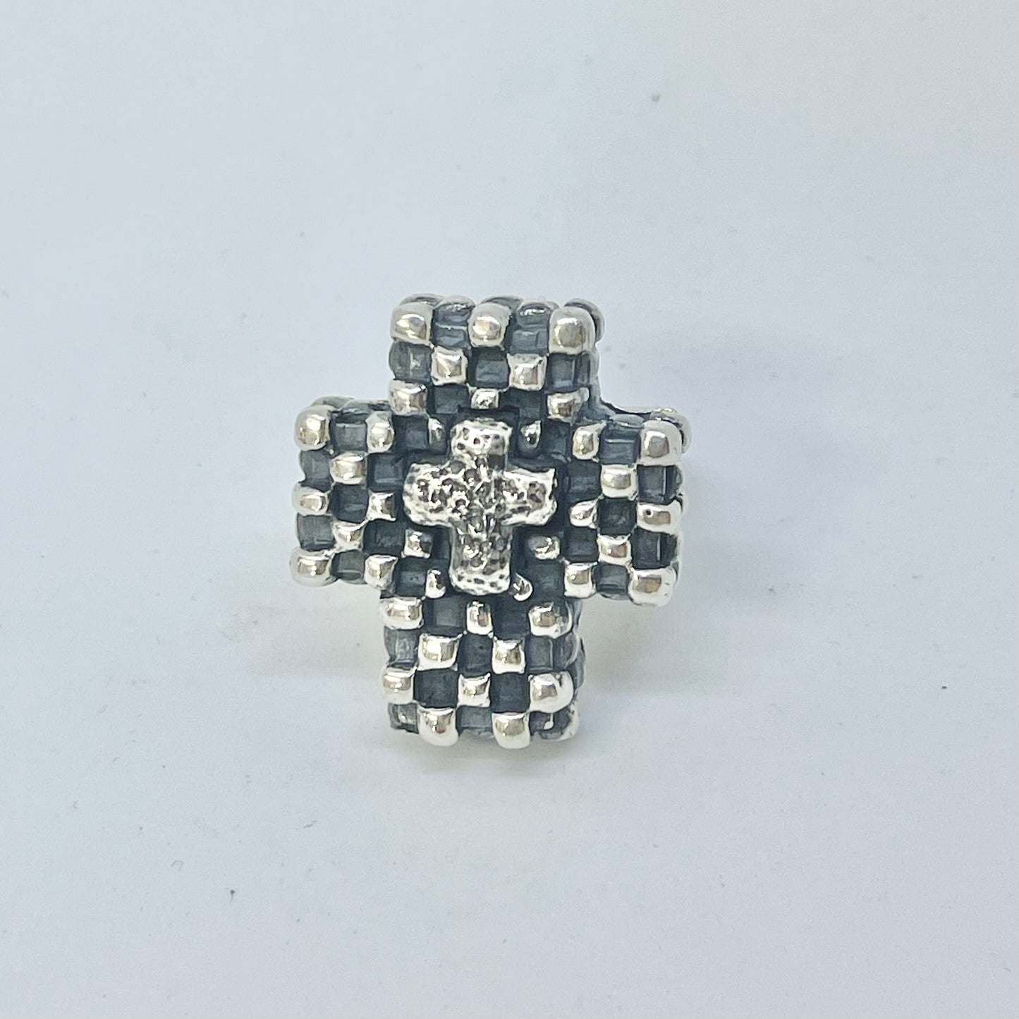 Cross on a Checkered Cross Ring Rings Dian Malouf   