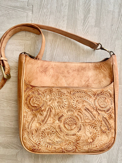 Kellita Hand-Tooled Leather Crossbody Crossbodies Hide and Chic Natural Antique (In-stock!)  
