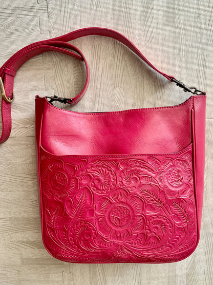 Kellita Hand-Tooled Leather Crossbody Crossbodies Hide and Chic Berry (In-stock!)  