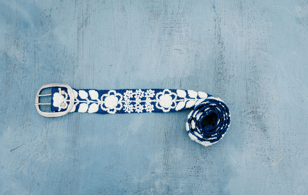 Tess Navy/White Embroidered Belt Belts Madeline Parks