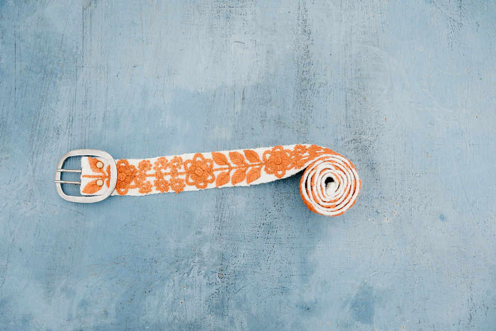 Rachel Orange/White Embroidered Belt Belts Madeline Parks