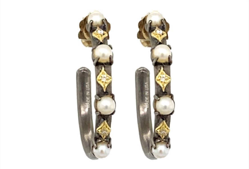 Crivelli Diamonds & White Pearl Hoop Earrings Earrings Armenta