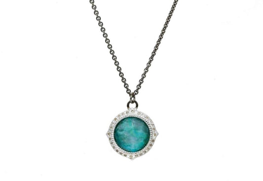 Turquoise with Champagne Diamonds Silver Necklace Necklaces Armenta   