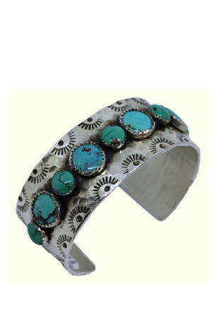 Stamped Cuff with Turq Stones Cuffs Richard Schmidt