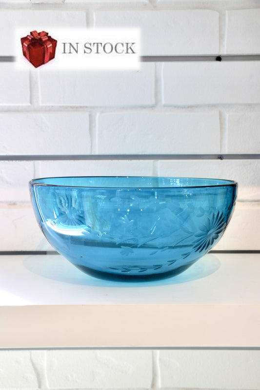 Mexico Condessa Glass Serving Bowl - Aqua Bowls Rose Ann Hall Designs   