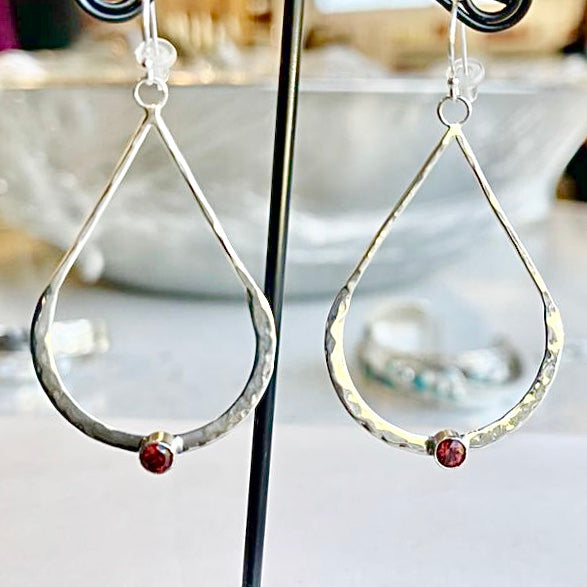 Teardrop Sterling Silver & Garnet Earrings Earrings Richard Schmidt