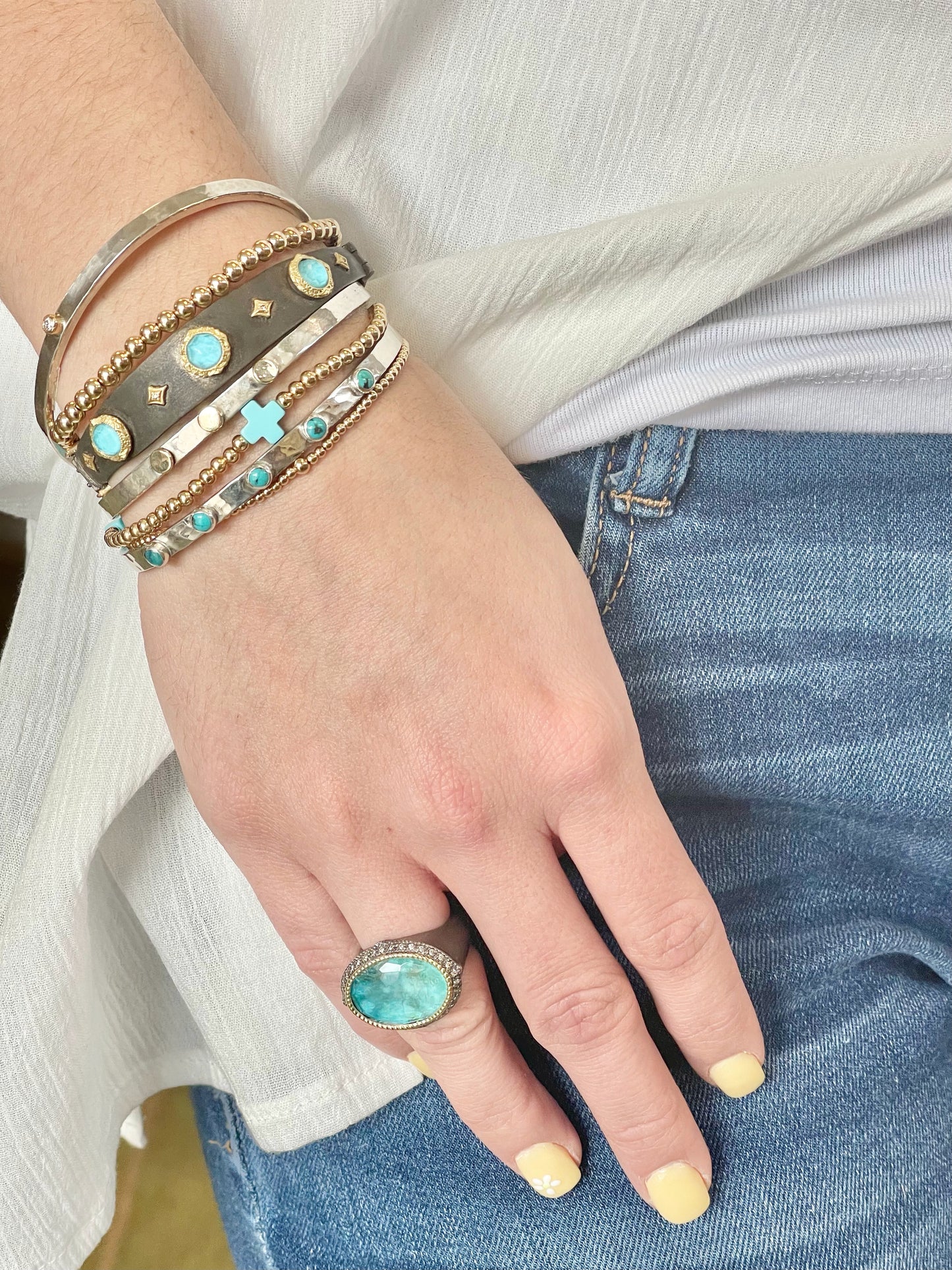Signature Cross 3mm Beaded Bracelet - Turquoise Bracelets Enewton