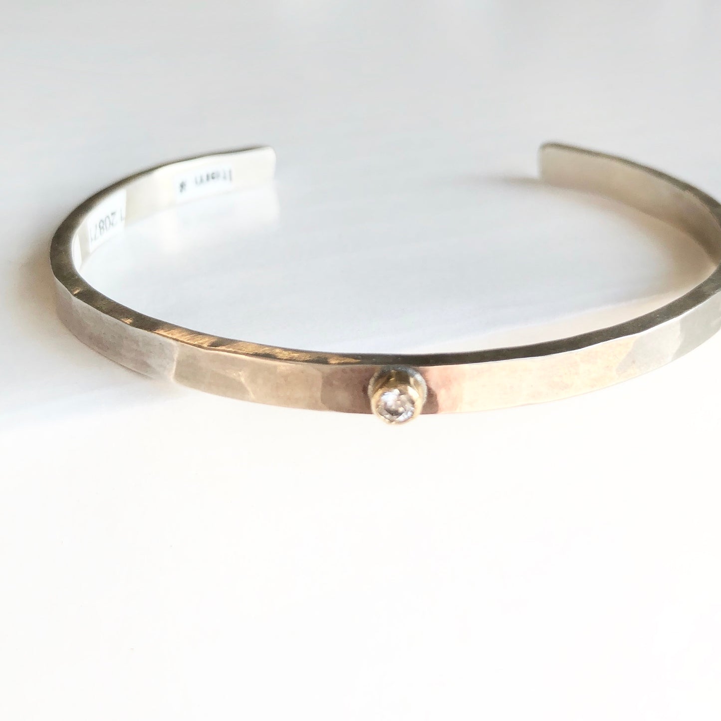 4MM Sterling Silver Cuff with Diamond and 14kt Gold Bezel Cuffs Richard Schmidt