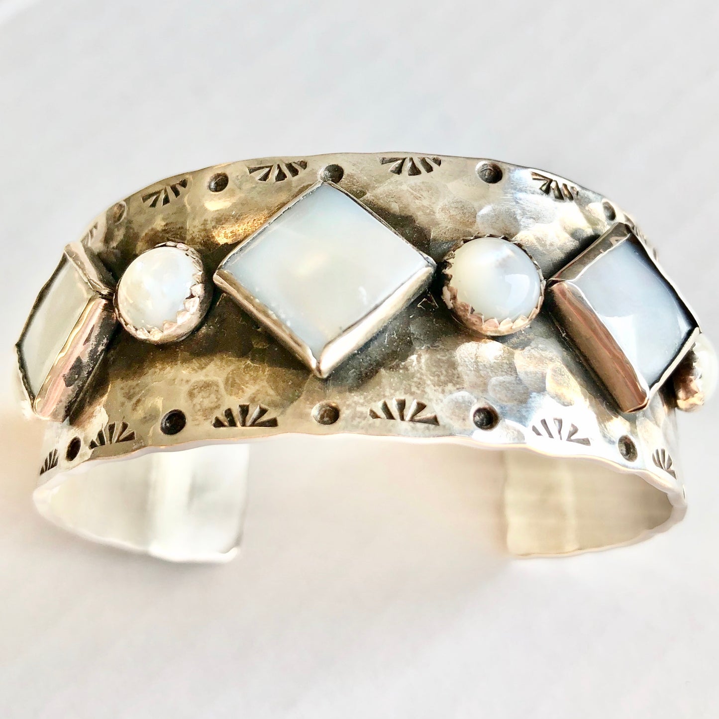 Mother of Pearl Hammered Cuff Cuffs Richard Schmidt