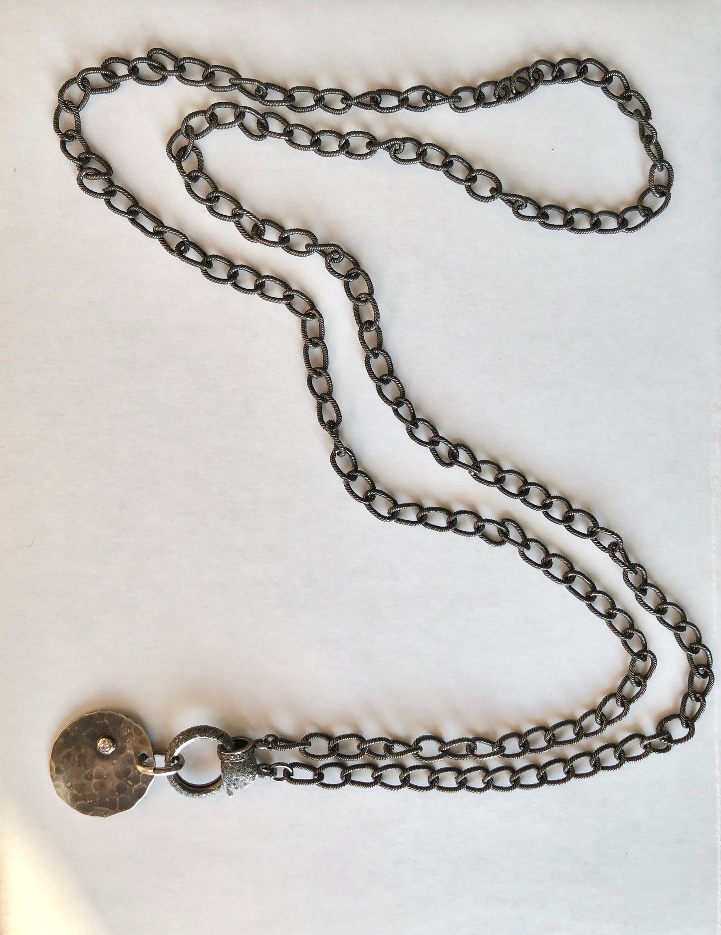 Hammered Disc with Diamond and Gold Bezel Pendant Pendants Richard Schmidt