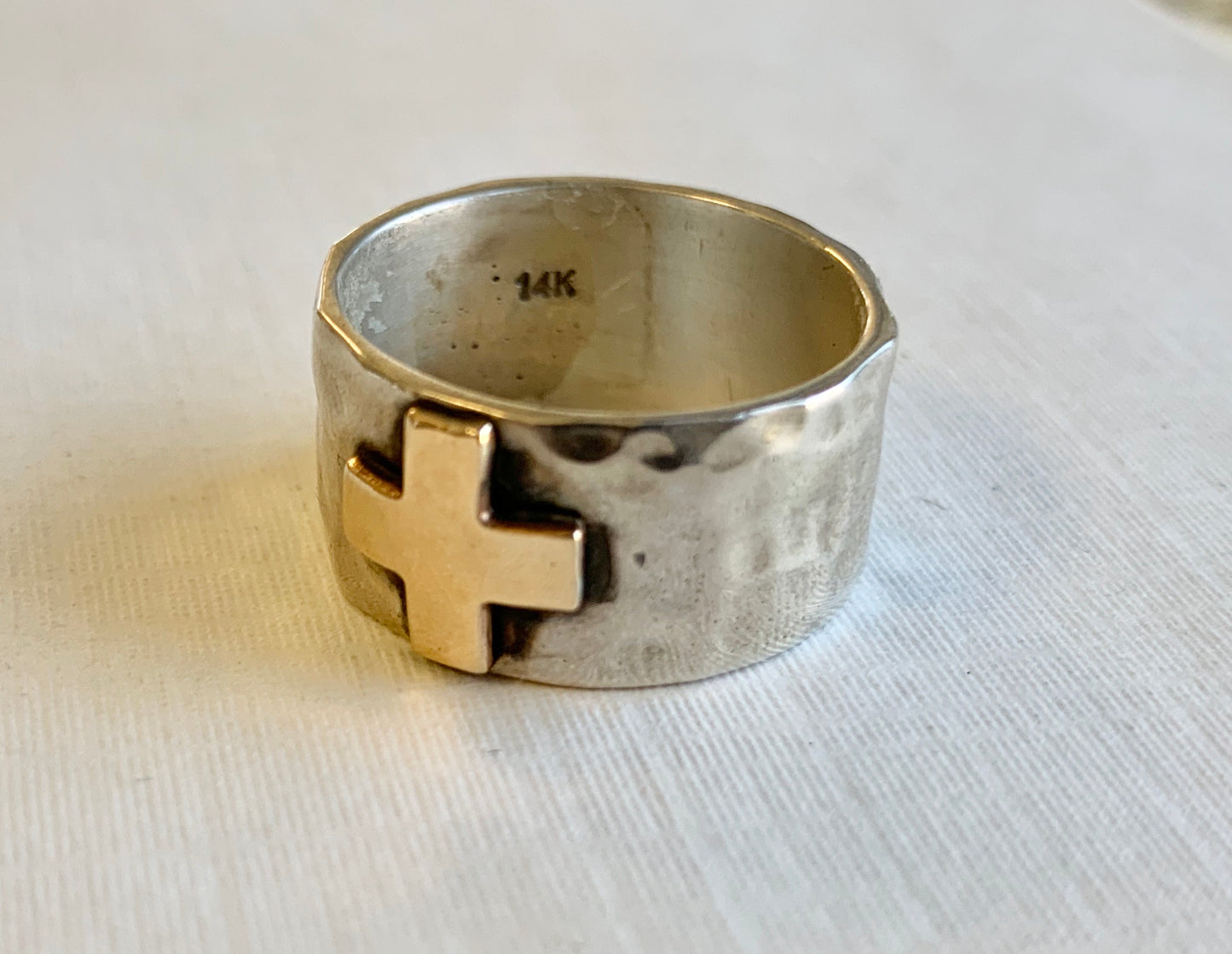Gold Cross Hammered Ring Rings Richard Schmidt