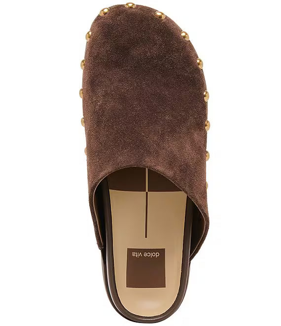 Joney Studded Mule Slide - Dark Brown Suede