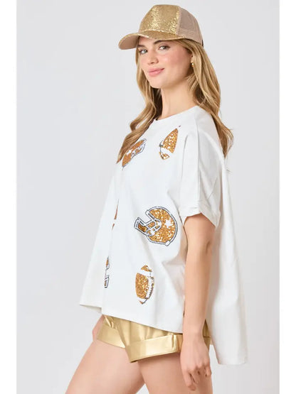 Football & Helmet Sequins Top Top Fantastic Fawn   