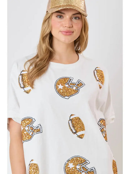 Football & Helmet Sequins Top Top Fantastic Fawn   