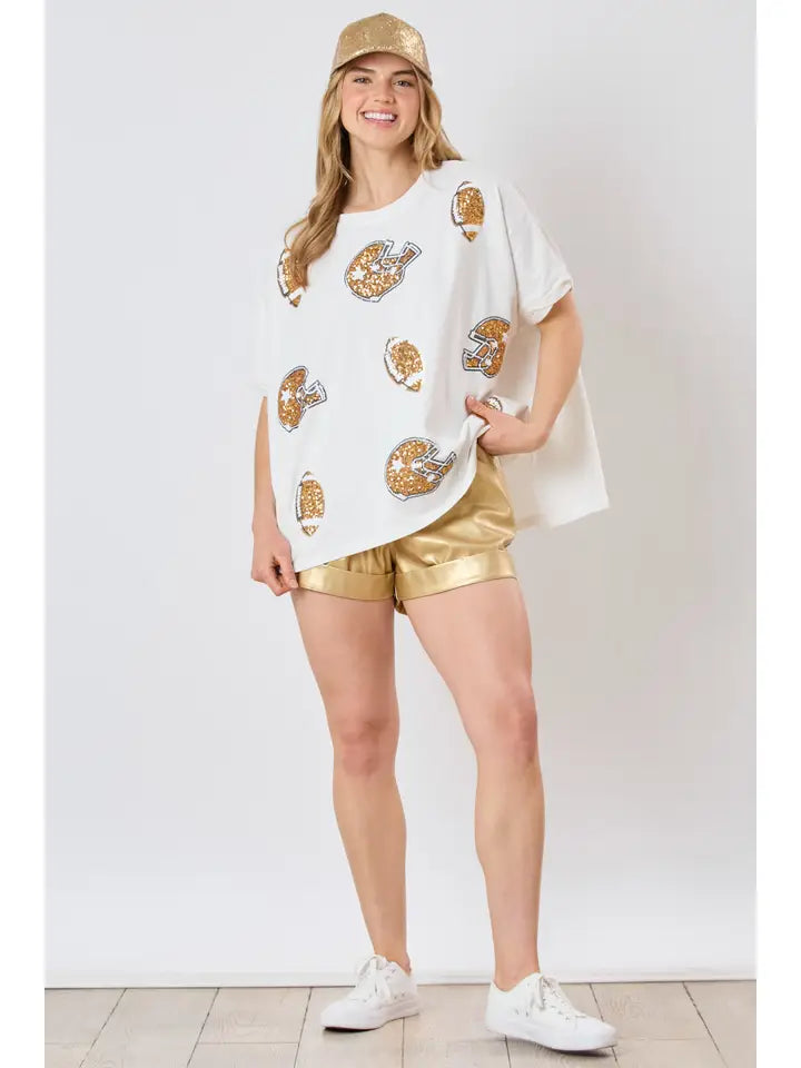 Football & Helmet Sequins Top Top Fantastic Fawn   