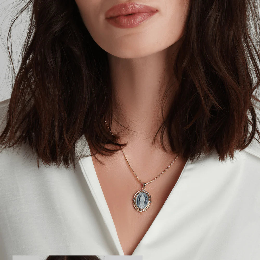 French Blue Cameo Mary Necklace NECKLACES JOY DRAVECKY