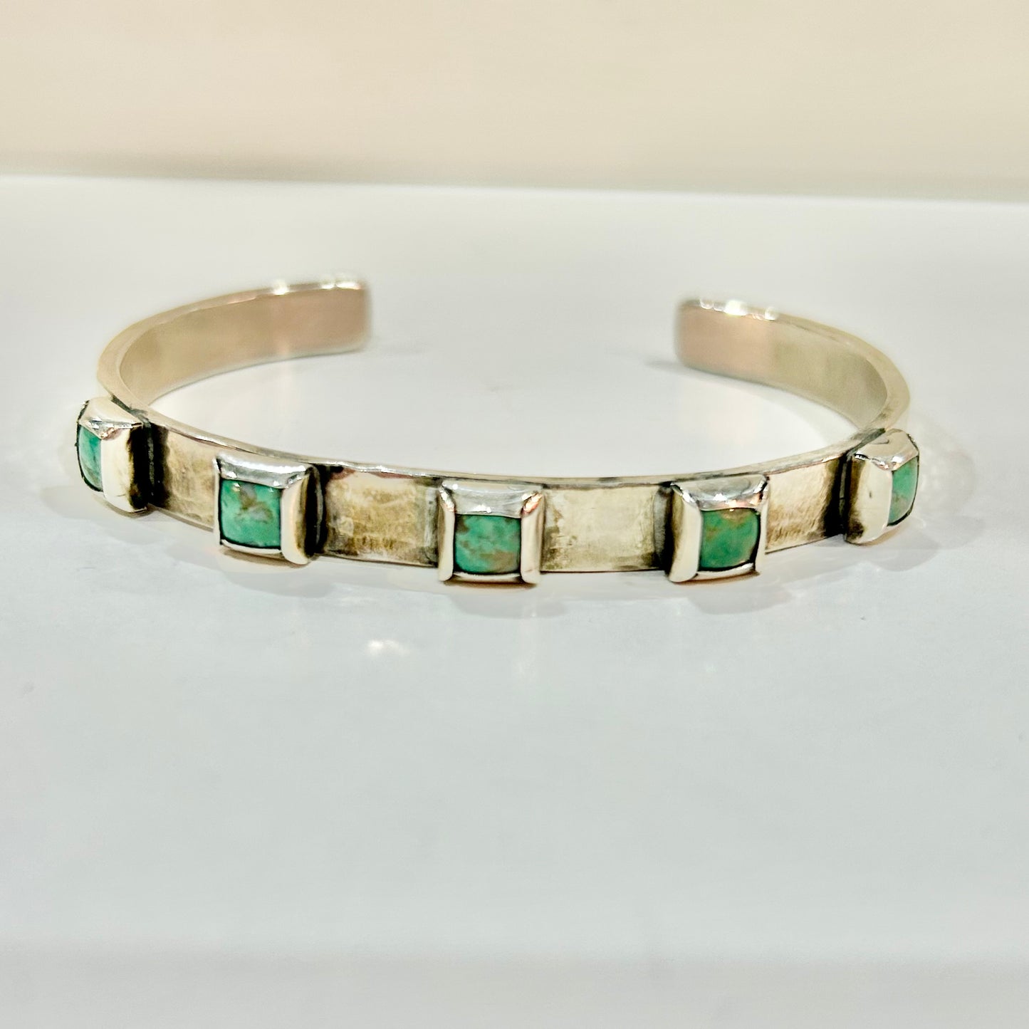 6mm Hammered Sterling Cuff with 5 Square Turquoise (Evenly-Spaced) Cuffs Richard Schmidt