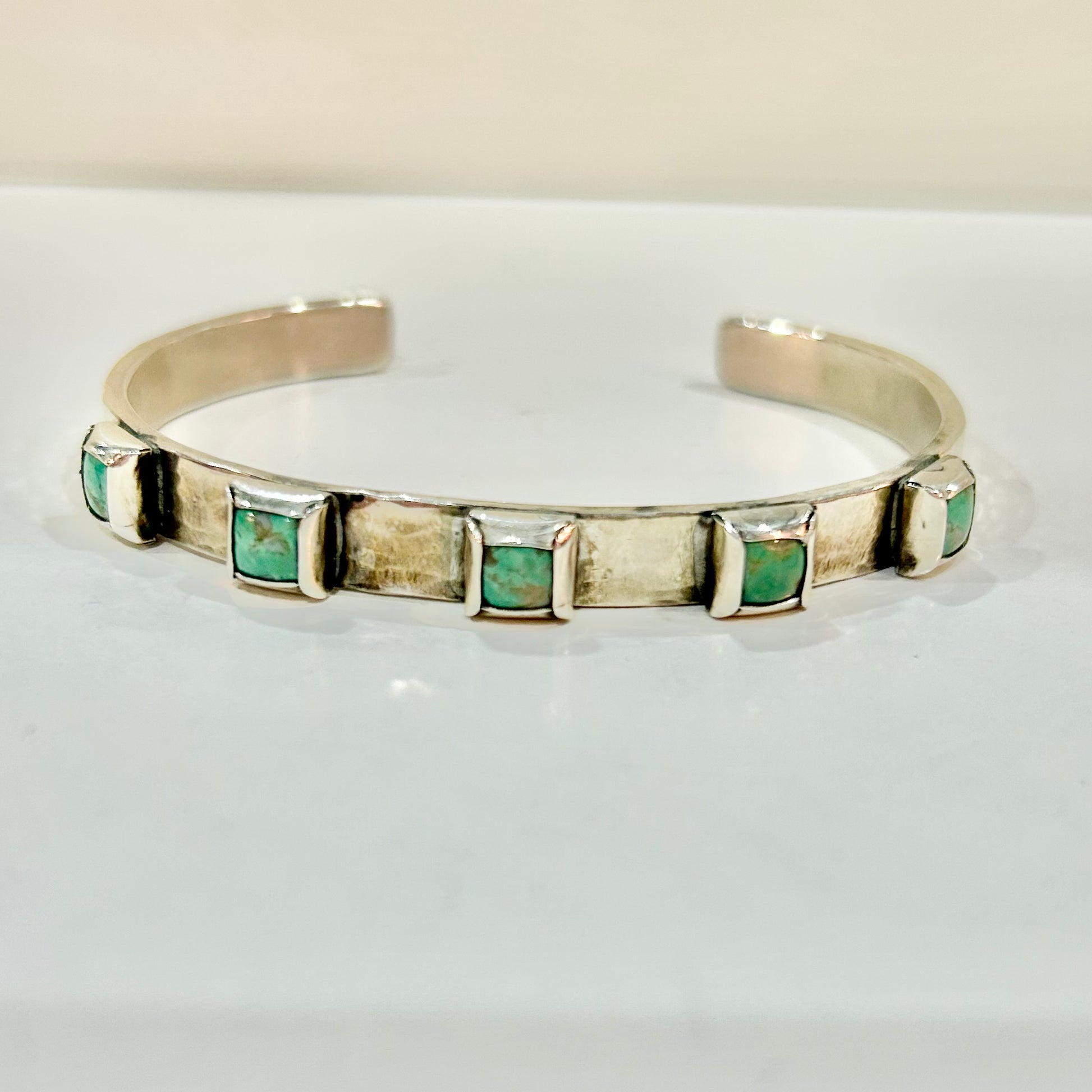 6mm Hammered Sterling Cuff with 5 Square Turquoise (Evenly-Spaced) Cuffs Richard Schmidt