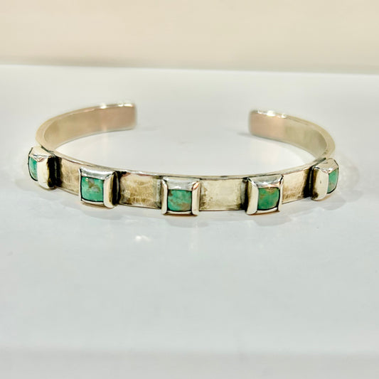 6mm Hammered Sterling Cuff with 5 Square Turquoise (Evenly-Spaced) Cuffs Richard Schmidt