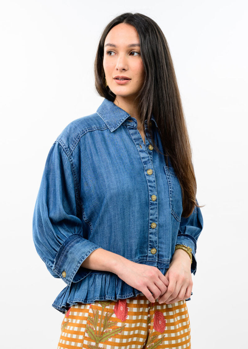 Denim Jacket with Ruffle Peplum