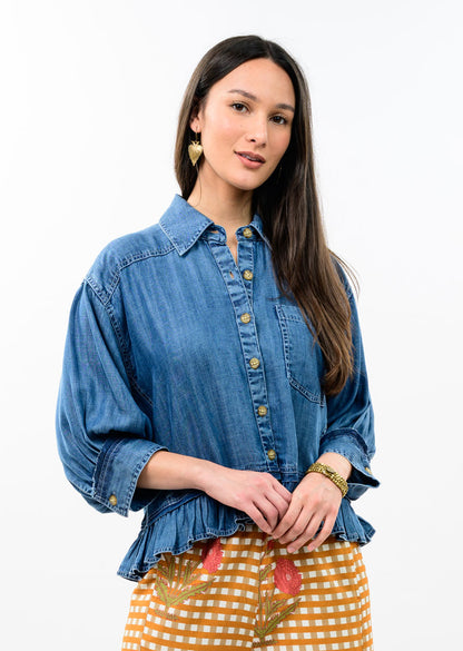 Denim Jacket with Ruffle Peplum