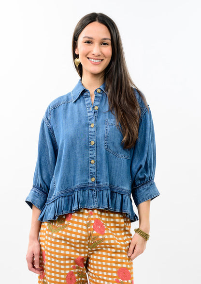 Denim Jacket with Ruffle Peplum