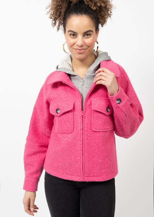 Hoodie Inside Wooly Jacket - Hot Pink Vests Ivy Jane   