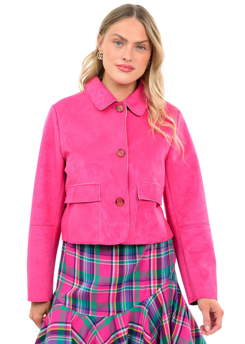 Suede Patch Pocket Jacket - Hot Pink CARDYORJKT Ivy Jane