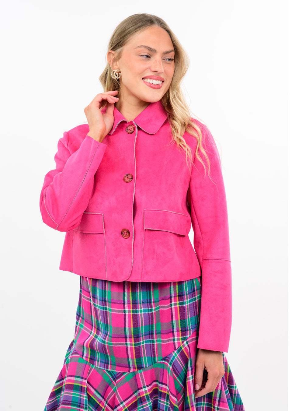 Suede Patch Pocket Jacket - Hot Pink CARDYORJKT Ivy Jane