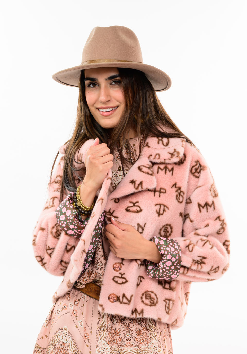 Branded Fur Jacket - Blush CARDYORJKT Ivy Jane