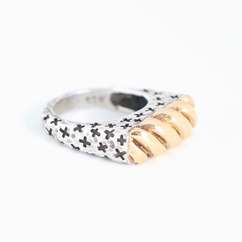 14kt Gold Rope Top with Sterling X Shank Ring Rings Dian Malouf   