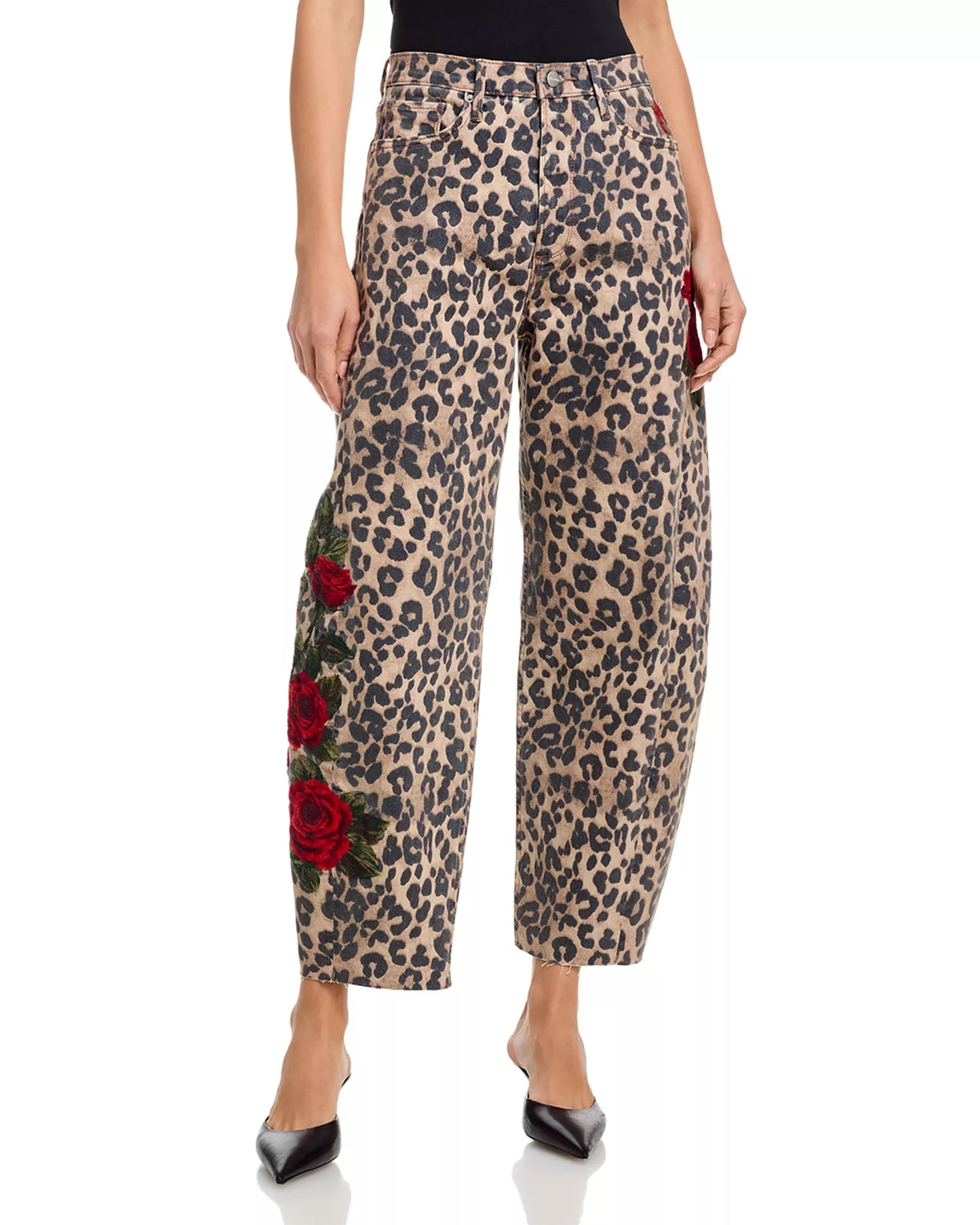 Leopard Roses Barrel Jeans PANTS Driftwood