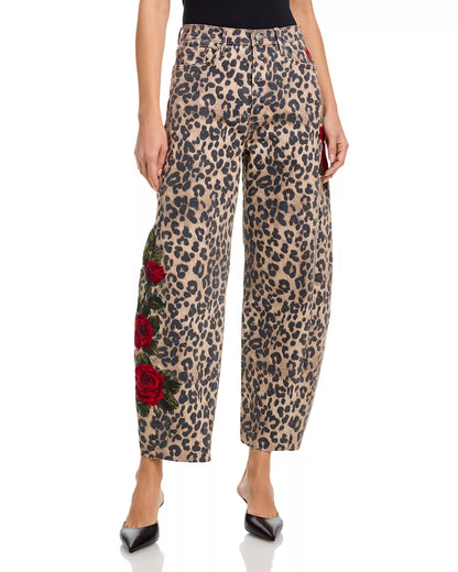 Leopard Roses Barrel Jeans PANTS Driftwood