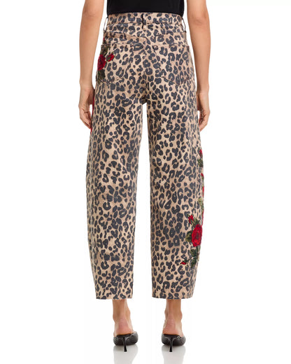 Leopard Roses Barrel Jeans PANTS Driftwood