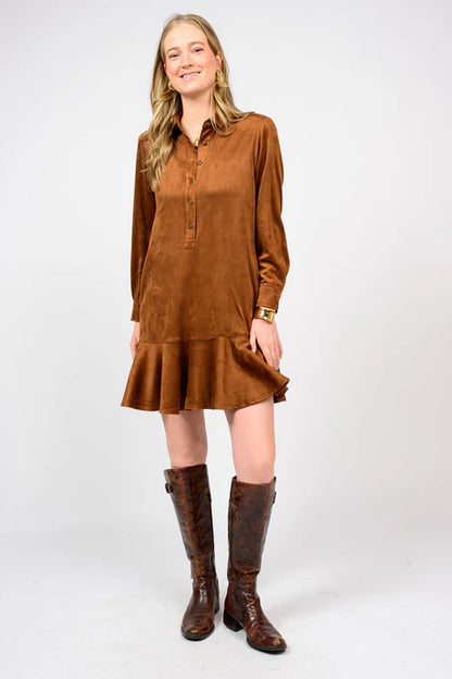 Suede Swing Shirtdress - Chestnut