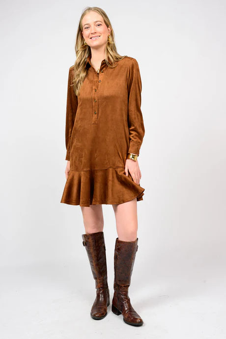 Suede Swing Shirtdress - Chestnut