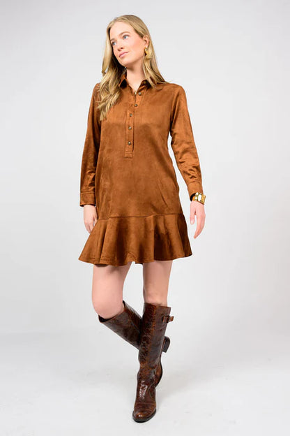 Suede Swing Shirtdress - Chestnut